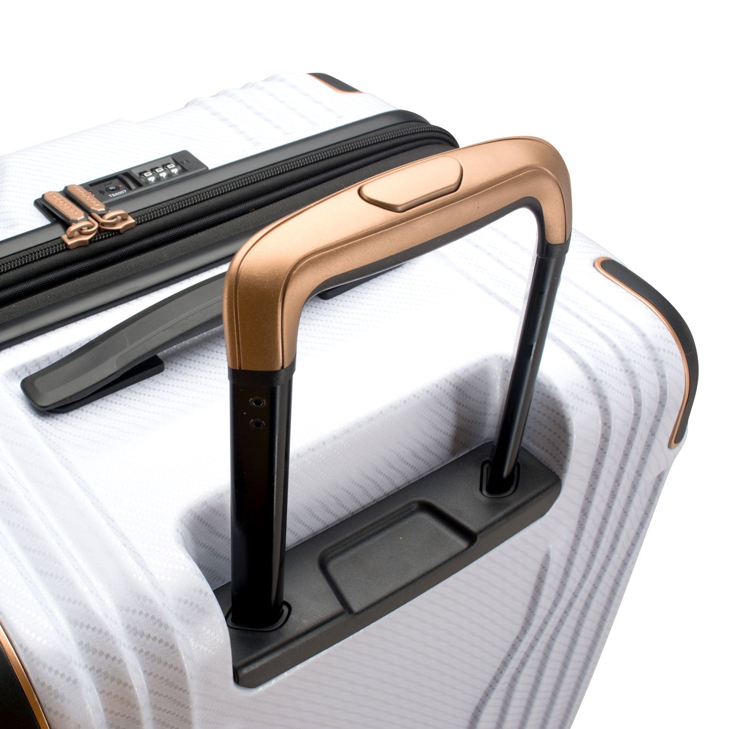 White and cheap gold luggage